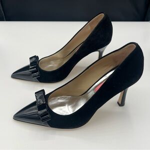 Custommade Black Patent Heels Leather Pumps Pointed Toe Bow Detail‎ Portugal 40